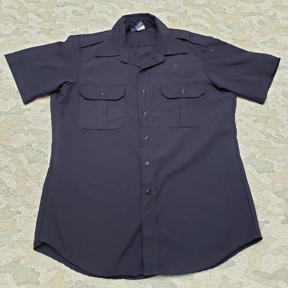 Propper Shirt Men's Medium Blue Pockets Short Sleeve Button-Up Security Rip Stop